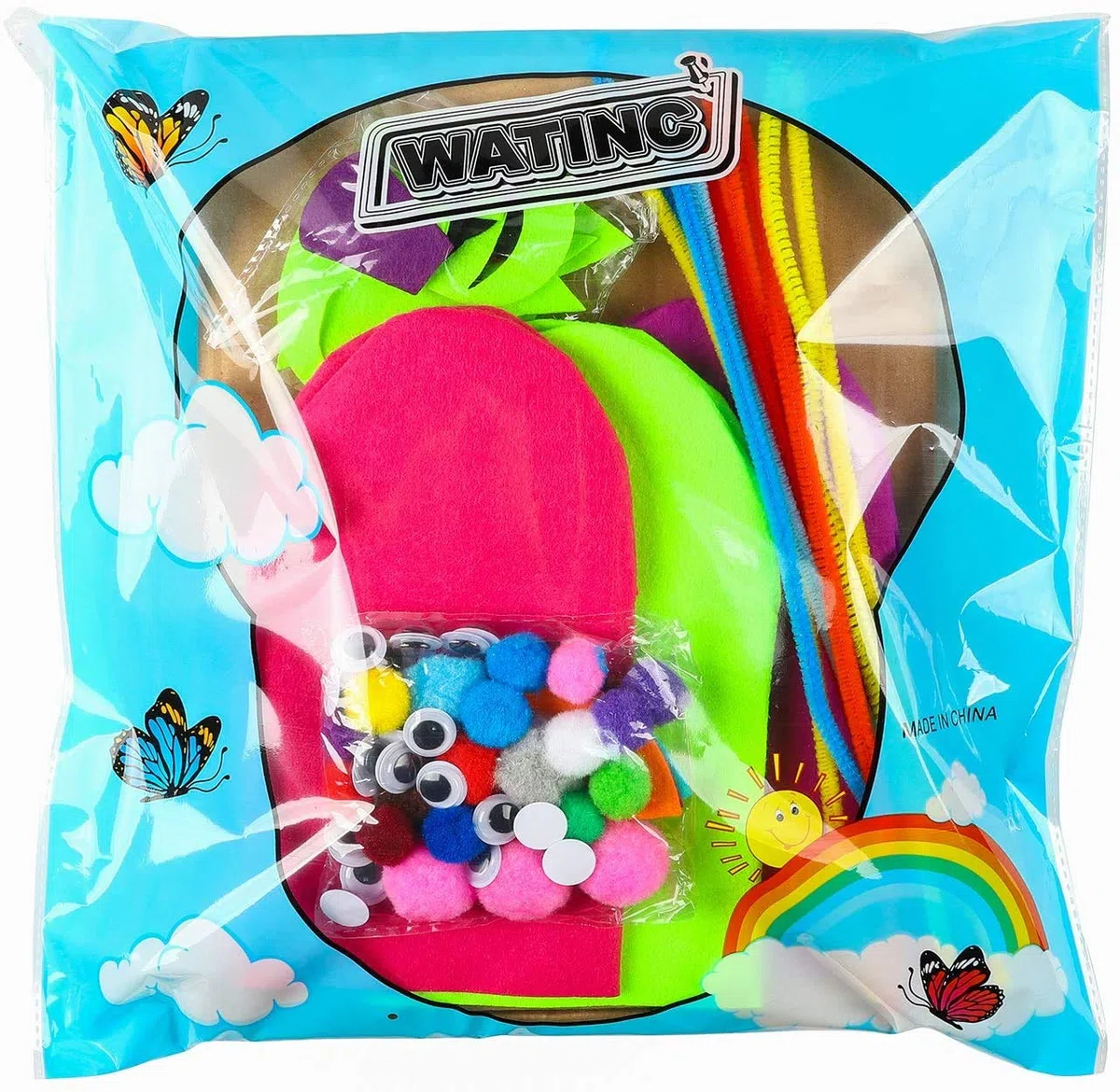 WATINC 12Pcs Felt Handpuppe DIY Art Craft Set Moderne Kinder Filz Spielpuppe Socke Pompoms Bastelarbeiten Machen Puppet Wackeln Googl Eyes Storytelling Rollenspiel Party Zubehör für Mädchen Jungen