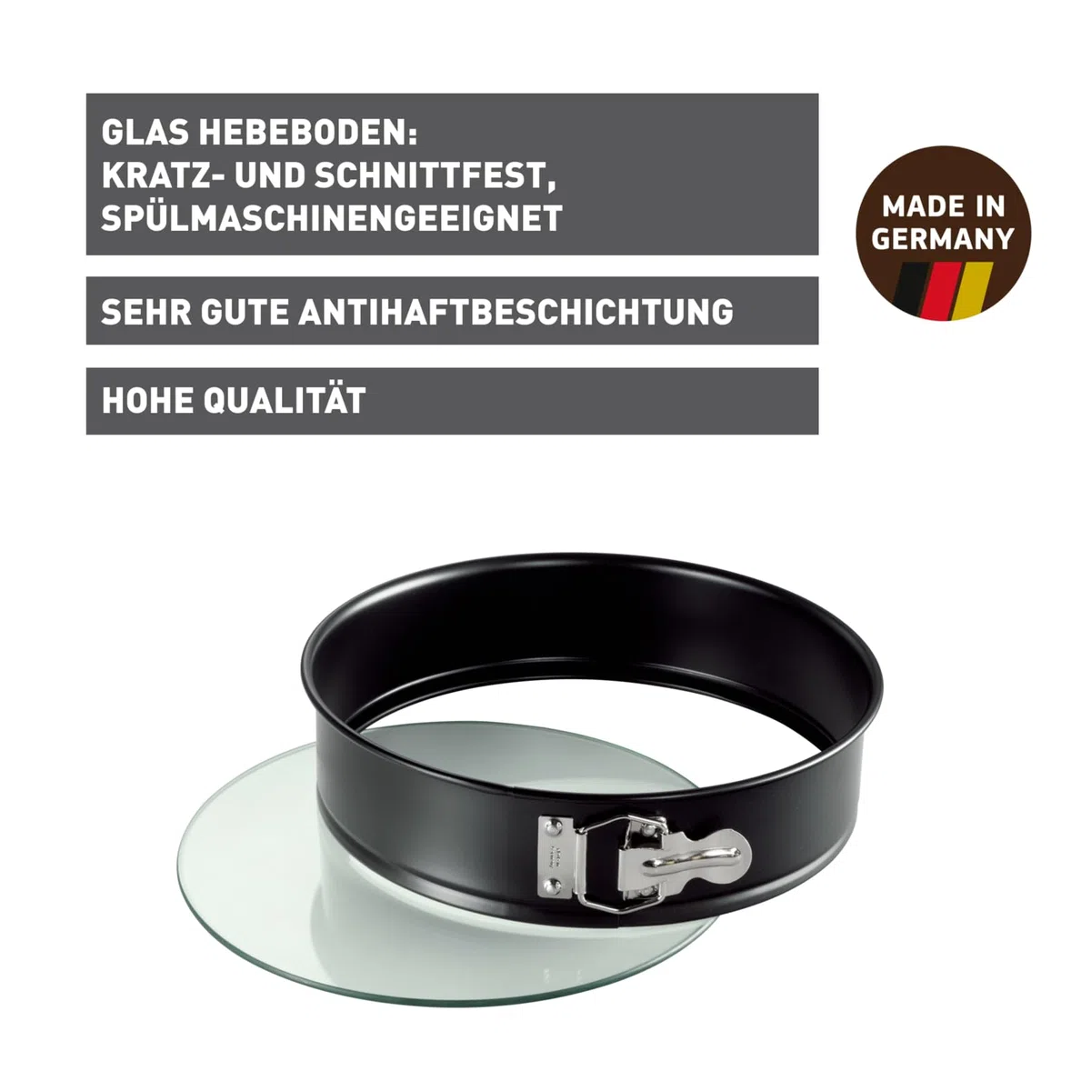 Original Kaiser Inspiration Springform mit Glasboden 26 cm rund, Hebeboden, schnittfest, Kuchenform auslaufsicher, antihaftbeschichtet, servierfertig, Schwarz