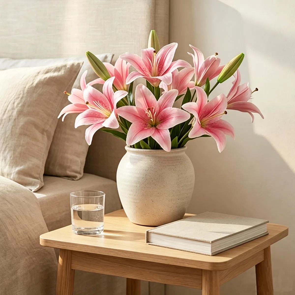 HNVNER 6 Bündel Kunstblumen Lilien, 3D-künstliche Lilienblume Rosa, Gesamt 12 Blütenköpfe 6 Knospen - DIY Set Blumenstrauß für Hochzeit, Home & Büro Deko, Tischdekoration