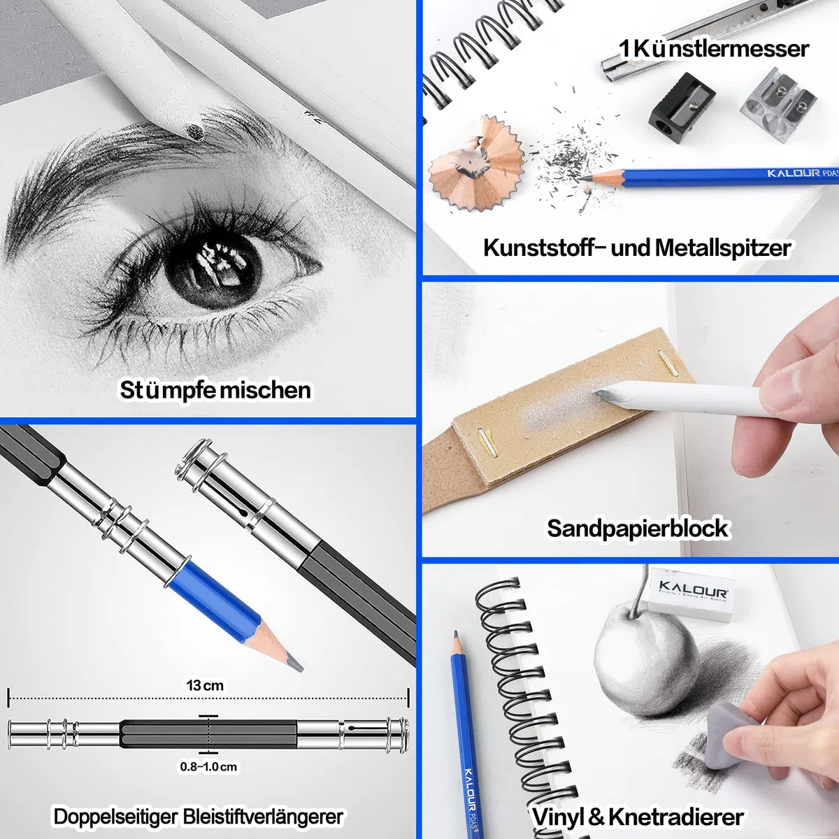 KALOUR PDAS 36-teiliges Zeichenset, Skizzier-Set, Profi-Kunst-Skizzenzubehör, inklusive Tutorial, Graphit, Anthrazit, für Künstler, Erwachsene, Teenager, Anfänger,ideal zum Schattieren