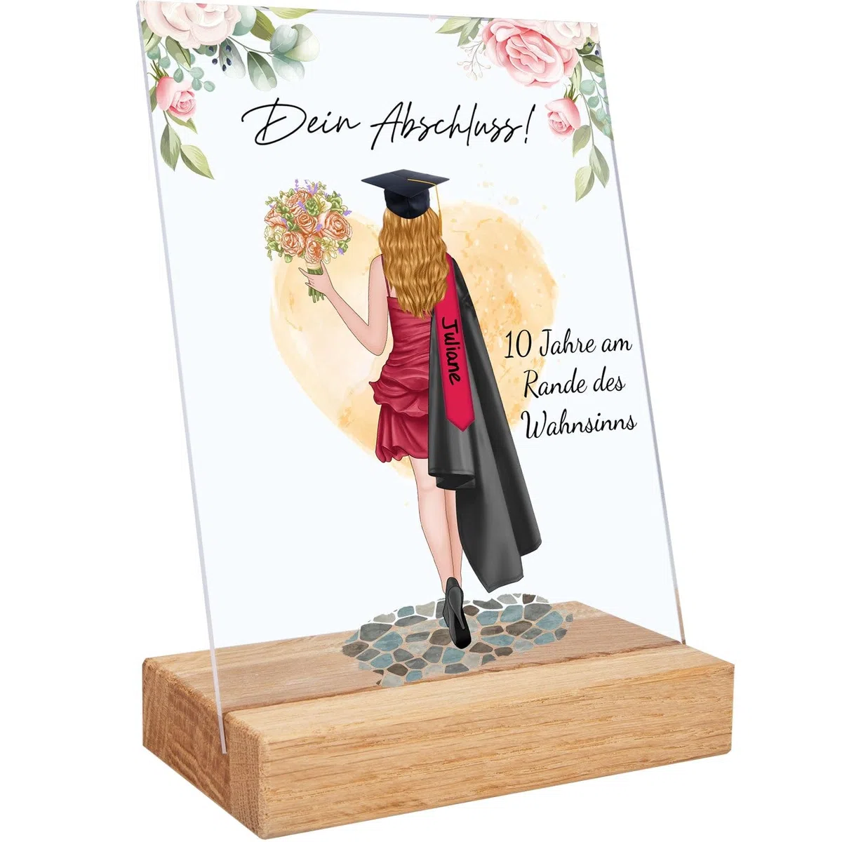 GRAVURZEILE Bedrucktes Acrylglas mit Konfiguration - Schulabschluss - Umfangreich anpassbares Motiv zum selbst gestalten - Personalisierbares Geschenk für den Bachelor & Master - Farbe: Weiblich