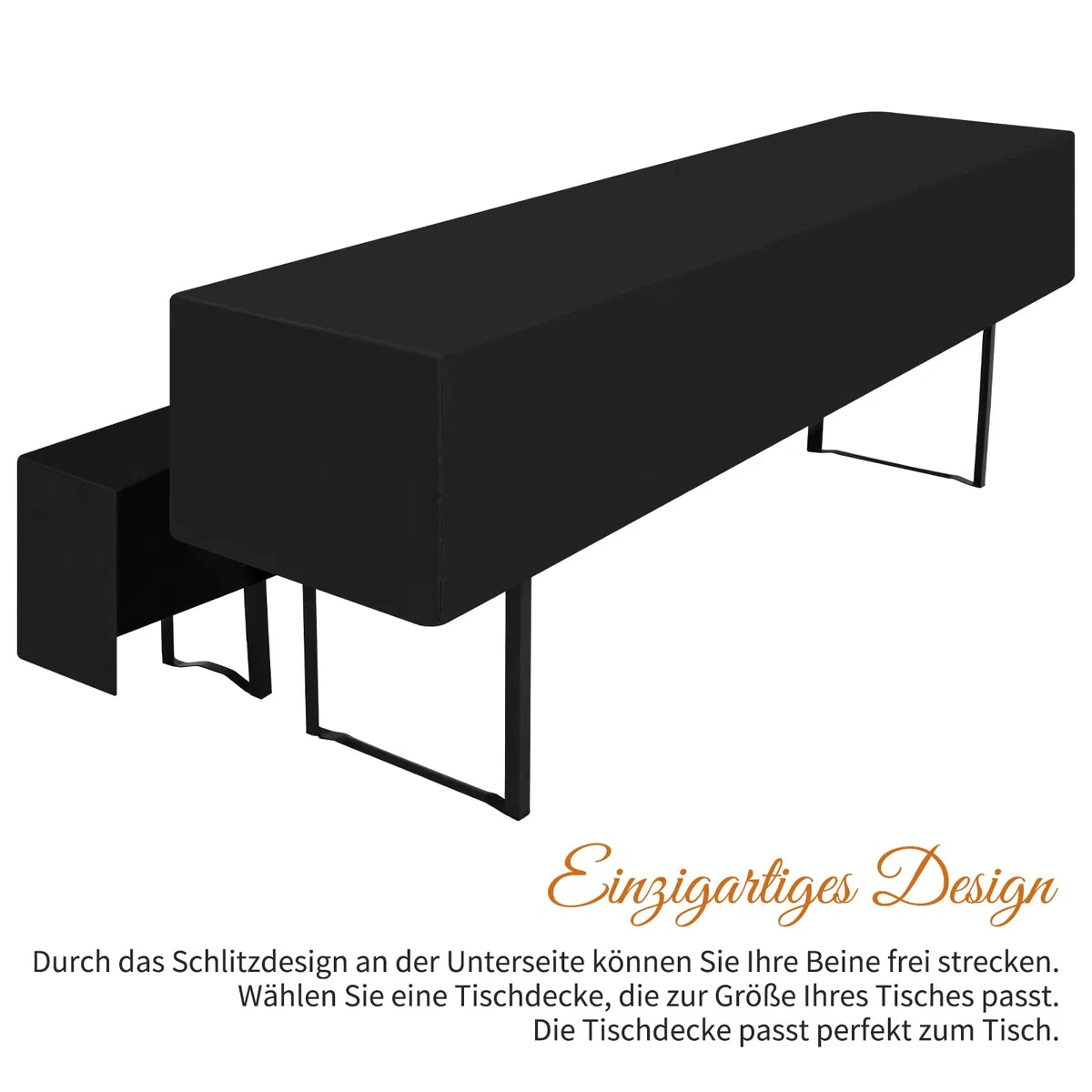 Teruntrue Bierzeltgarnitur Set 3tlg. Einzigartig Gestaltete Hussen für Bierzeltgarnitur 220 x 50cm – 1 Husse Biertisch + 2 Bierbank in Schwarz - Biertischhusse Bierbankhusse – Schwarz