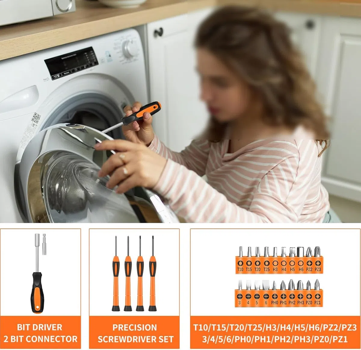 Werkzeugset 39-tlg. Werkzeugkoffer für Damen Herren Reparaturen Haushalts Heimwerken Werkzeug-set – Werkzeugkasten mit Schraubenzieherset und Hammer – Ideal für Haushalt Werkstatt DIY Orange