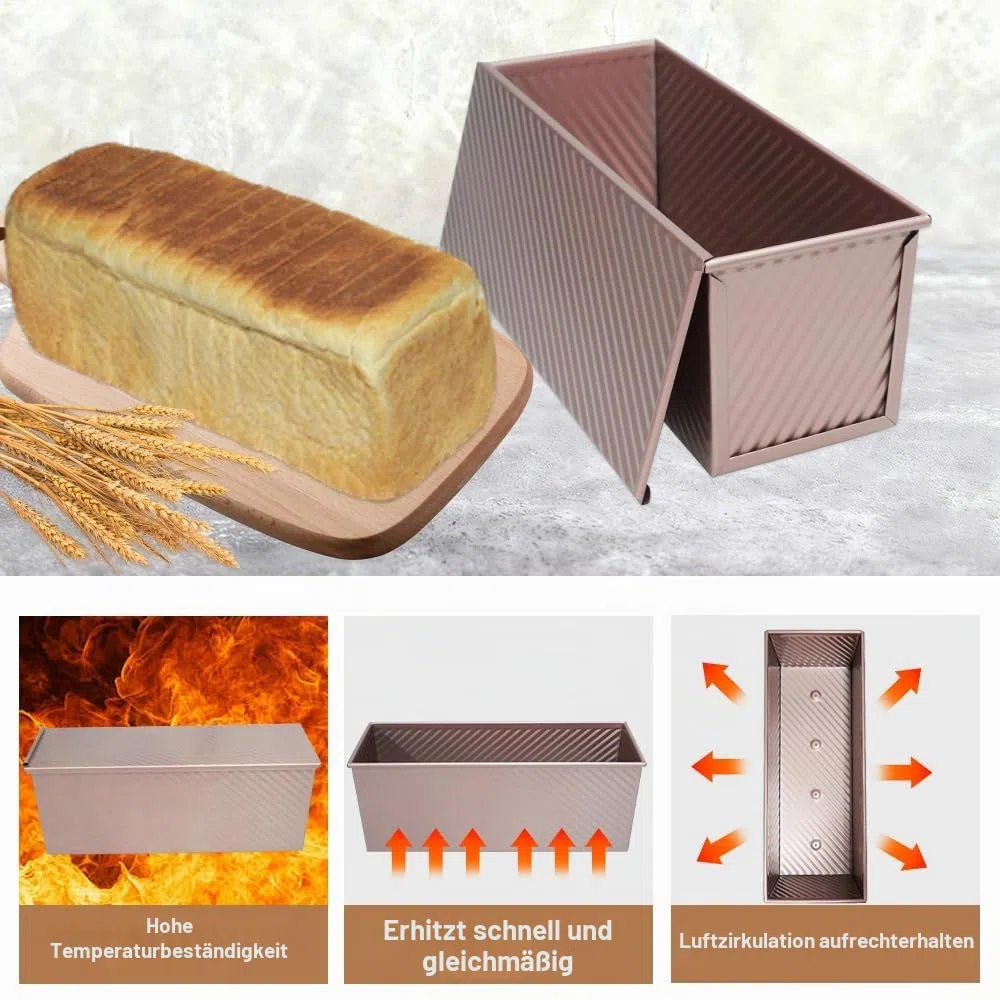 Toastbrot Backform Mit Deckel 1000g Teig Antihaft Kastenform Mit Deckel, Roségold Brotbackform Mit deckel Kohlenstoffstahl Toastbrot backform, zum Backen von Kuchen und Sandwiches im Backofen