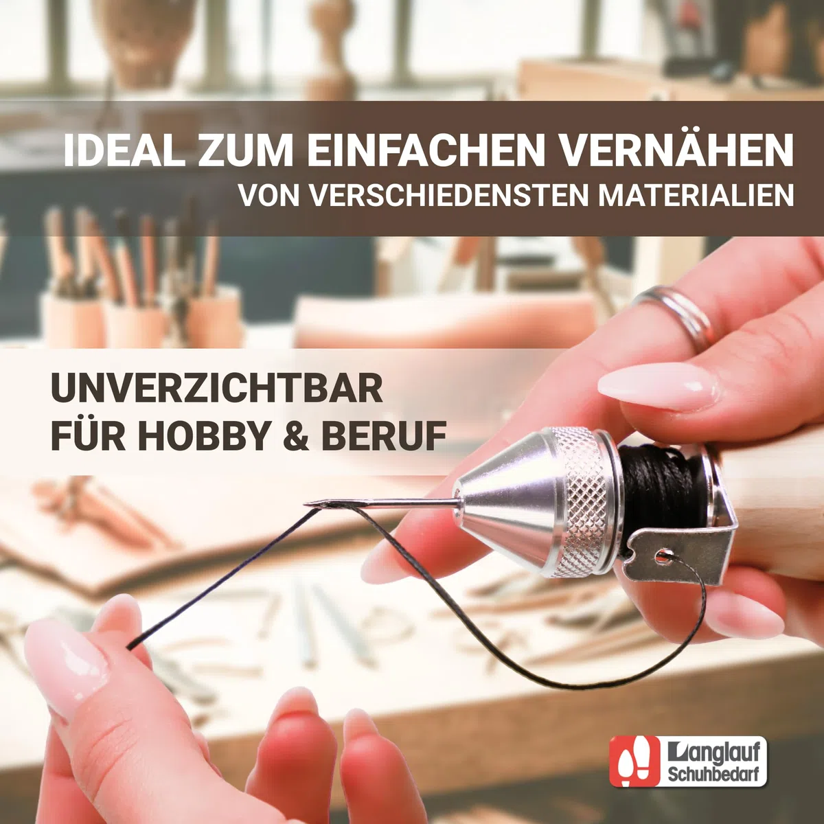 Handnähapparat/Nähahle mit Fadenspule - Handnähmaschine für Dicke Stoffe, Planen, Cabrioverdecke und Segeltuch - inkl. 4 Ledernadeln - Made in Germany