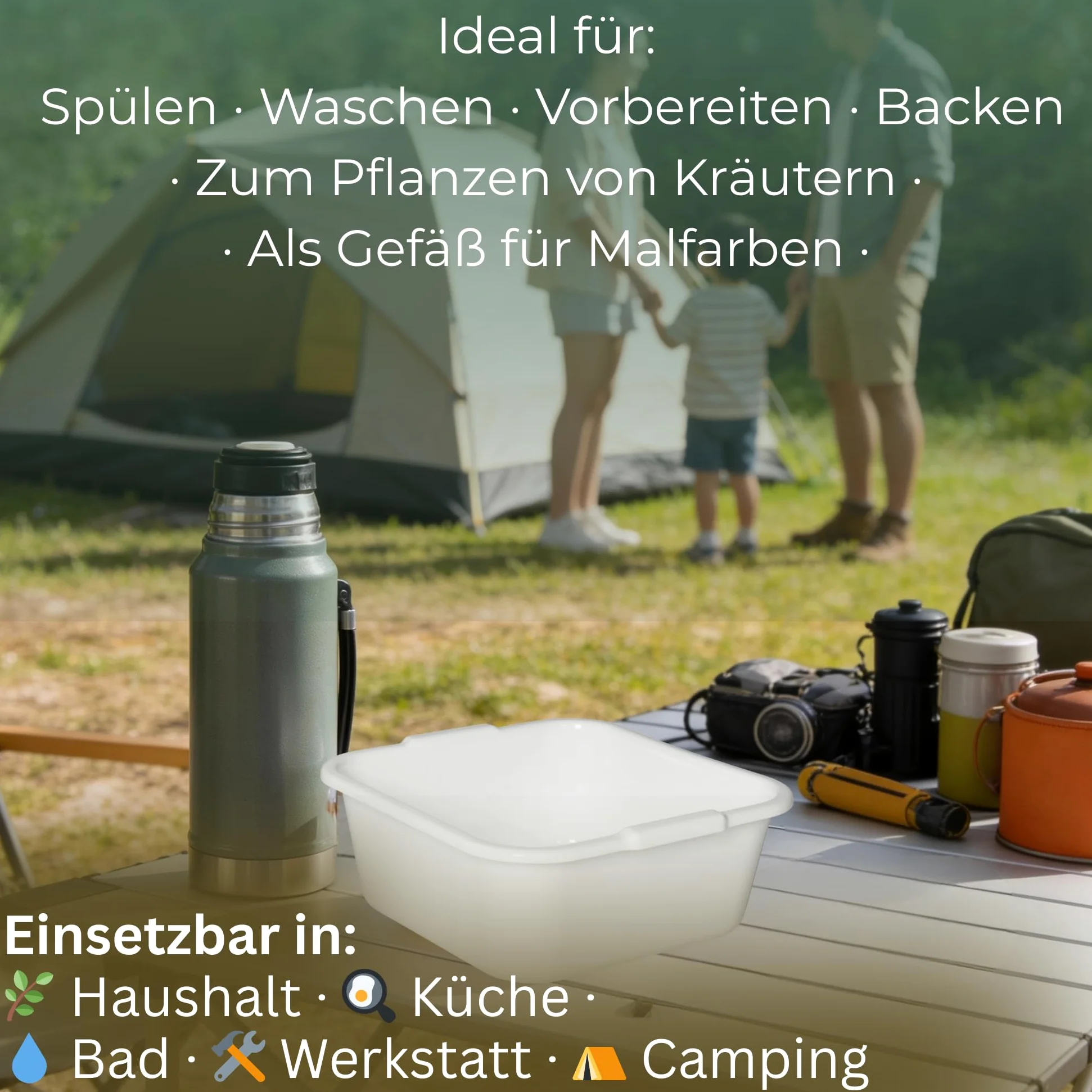 Novaliv 2x Spülschüssel eckig 14L, 38x38 cm, Weiß, BPA-frei Spülmaschinenfest Ideal für Küche und Camping, Wanne, Große Plastikschüssel, Waschschüssel eckig, Waschwanne, Abwaschschüssel