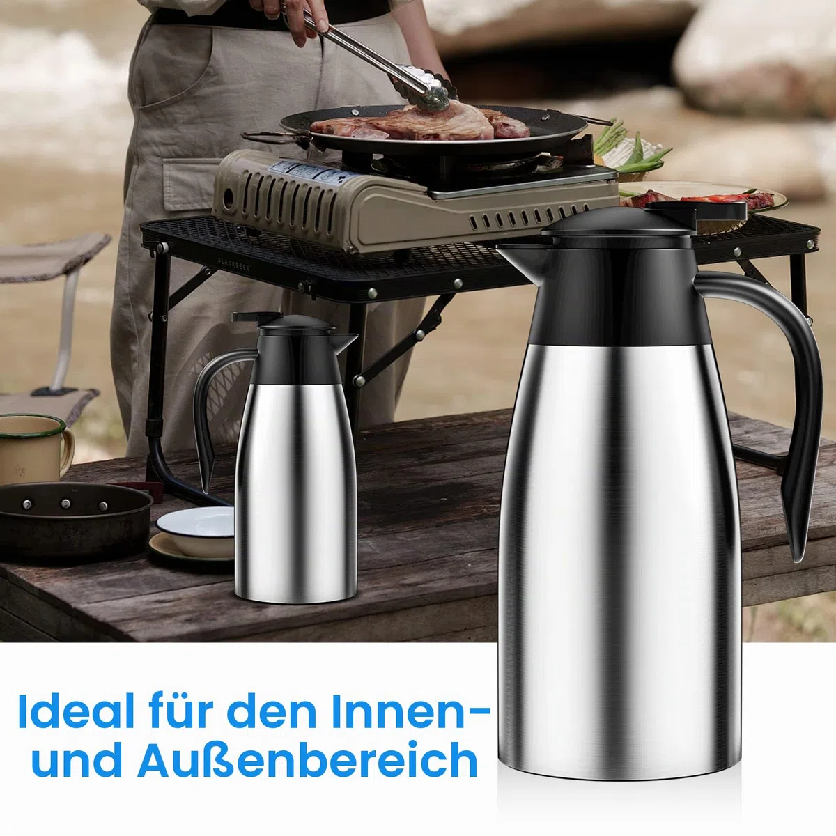 Uootach Thermokanne Isolerkanne 2 Liter, 304 Edelstahl Isolierte Isolierkanne, 24 Stunden Wärmedämmung, für Wasserkocher, Teekannen und Kaffeemaschinen zum Warmhalten von Getränken (Silber)