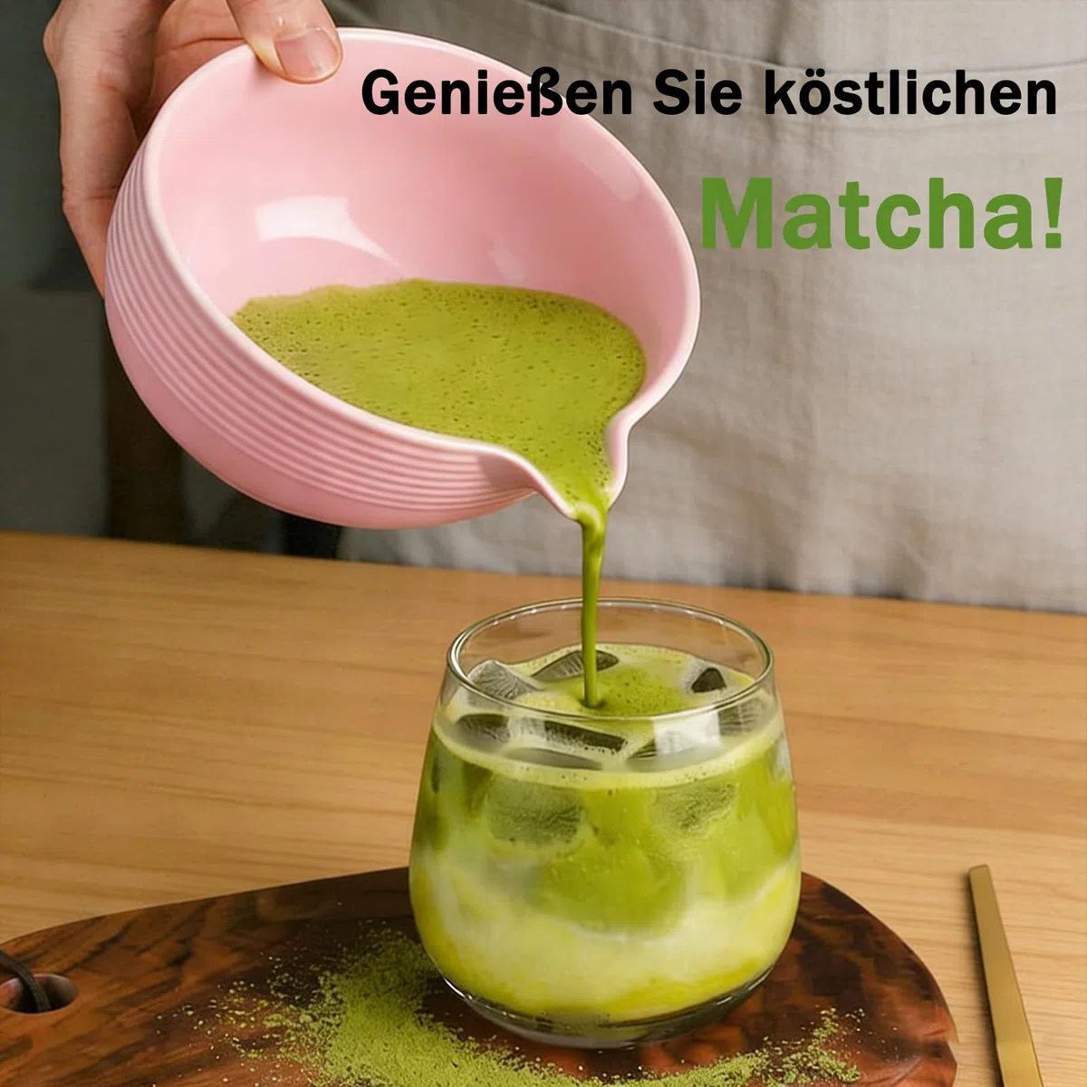 Clay&Fire Matcha Set, 9 Teiliges Matcha Besen Set - Bambus Matcha Whisk, Matcha Schale mit Auslauf, Japanisches Matcha Kit für Matcha-Liebhaber, Weihnachtsgeschenke,Geschenk (Streifen Rosa)