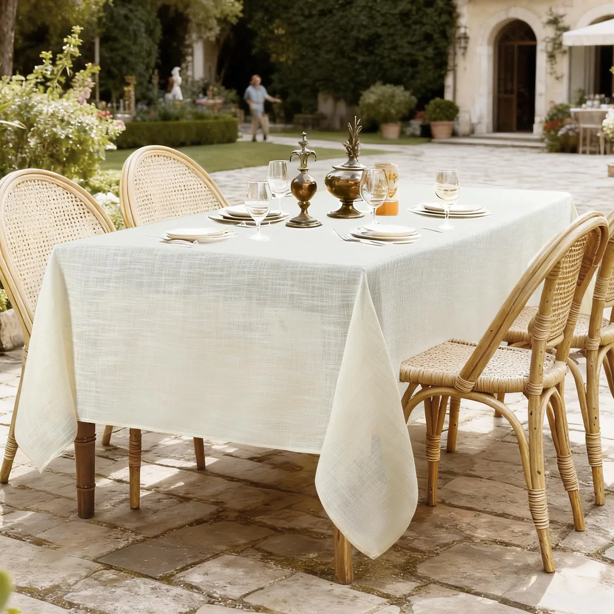 Leinenoptik Tischdecke Abwaschbar 140 x 240 cm Rechteckig Outdoor Tischdecken Beige Wasserabweisende Modern Tischtuch 300 g/m² Tischwäsche Wohnzimmertisch Für Picnic,Garten,Hochzeiten,Party