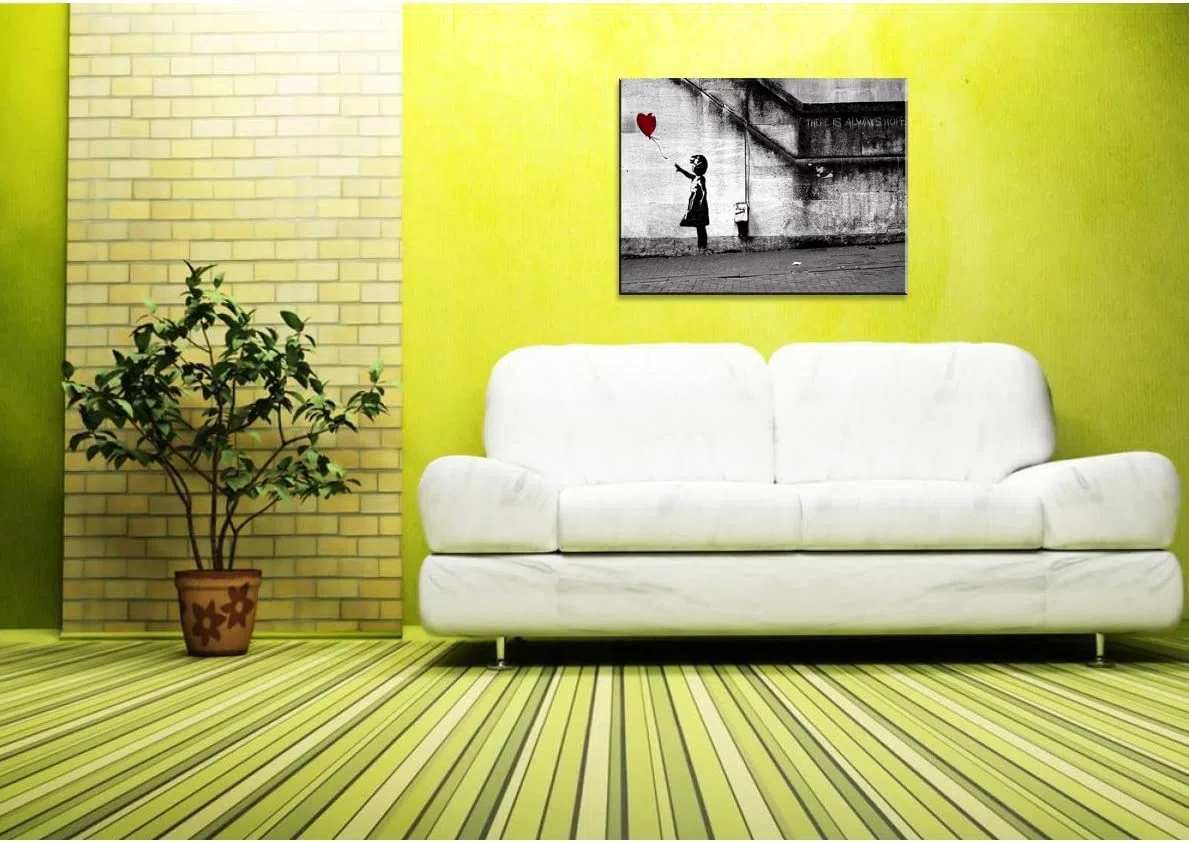 Piy Painting Banksy Druck auf Leinwand Mädchen mit rotem Ballon, Kunst Graffiti HD Bild Malerei Wandbilder Wasserdicht Fertig Zum Aufhängen Moderne Dekoration für Zimmer Geschenk 30x40cm