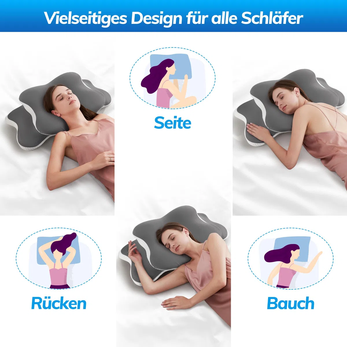 Orthopädisches Kissen, Memory Foam Kissen, Ergonomisches Kopfkissen Vermindert Nackenschmerzen, Kopfschmerzen Nackenstützkissen für Seiten, Rücken & Bauchschläfer Atmungsaktiv & Waschbar
