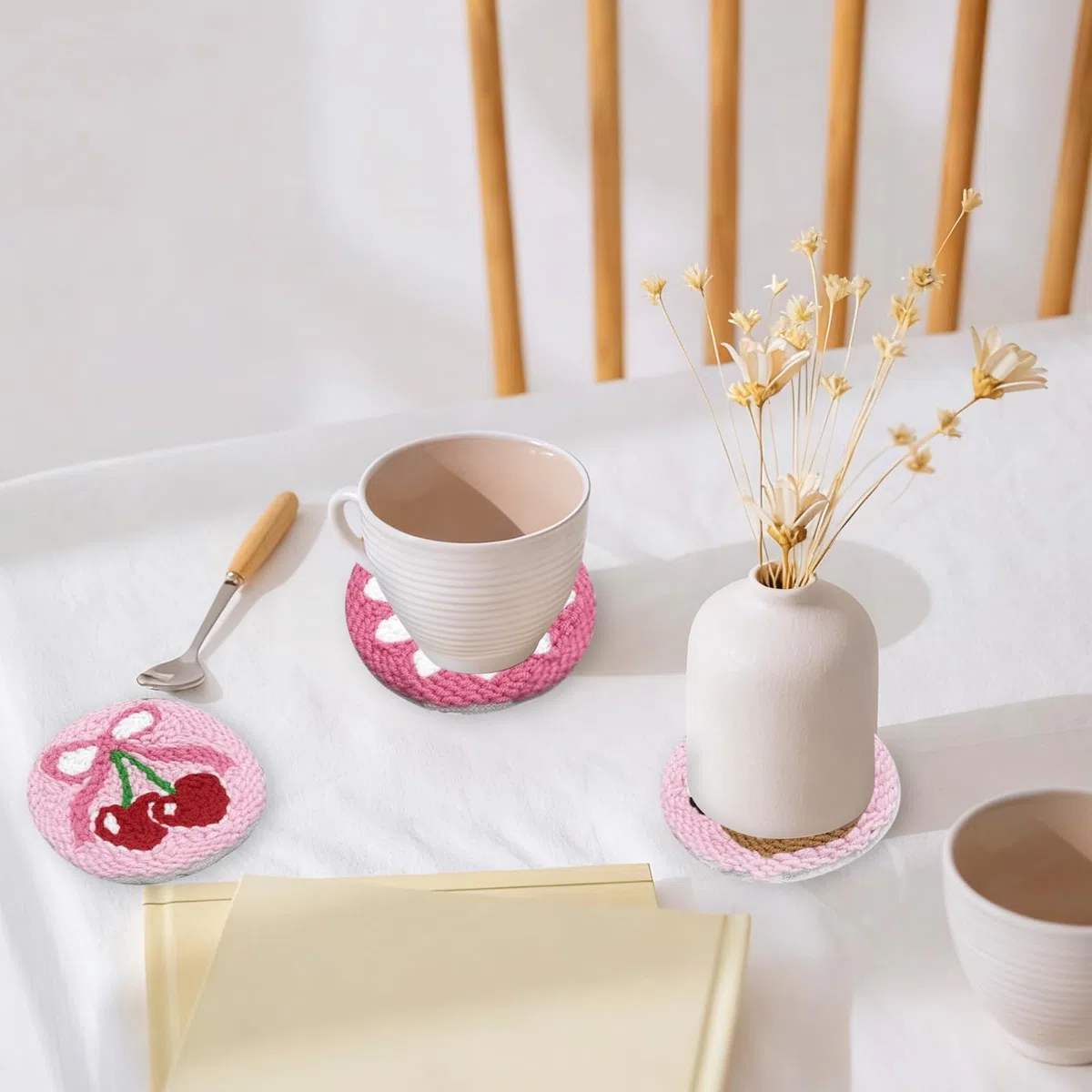 YYTECH 6 Stück Punch Needle Untersetzer Set, Punch Needle Set FüR AnfäNger, Craft Punch Needle Untersetzer, DIY Handwerk Stickerei Set Stickerei Coaster mit Anleitung für Anfänger Einfach