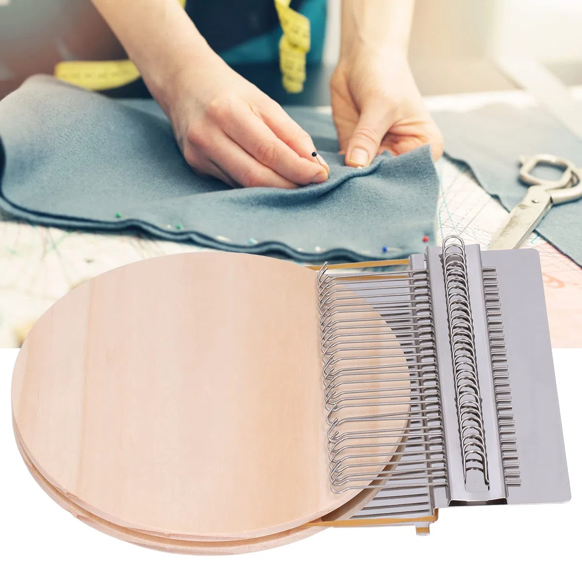 Kleiner Webstuhl, Mini Loom Machine Speedweve aus Edelstahl Klein Webstuhl mit Runde Holzplatte DIY Holz Weben Small Loom für Anfänger zum Ausbessern von Jeans, zum Reparieren von Löchern (28 Haken)