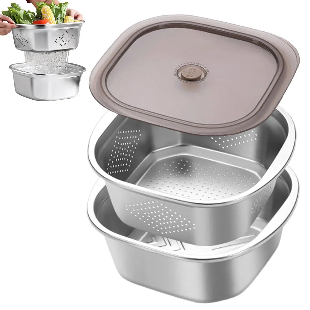 4600 ml KüChensieb Edelstahl Nudelsieb Edelstahl, Küchensiebschüssel Sieve mit Deckel und verstärktem Rahmen von Waschen von Gemüse, Nudeln, Obst und Reis, Tee