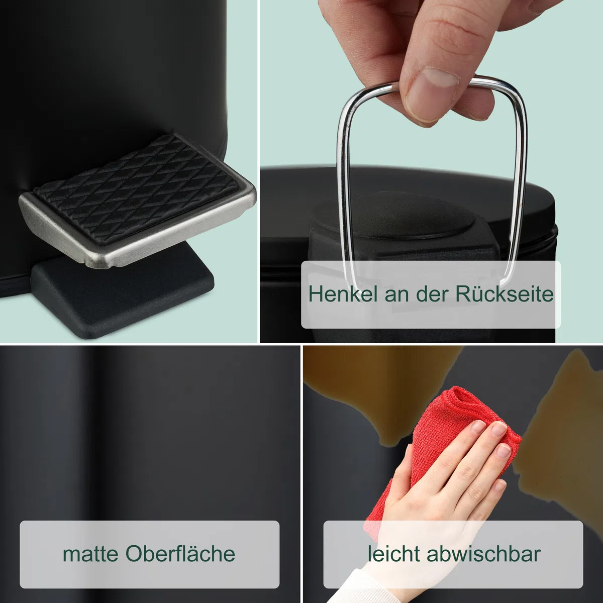 Relaxdays Kosmetikeimer, 3 Liter, Absenkautomatik, entnehmbarer Inneneimer, Metall, Bad Mülleimer mit Deckel, schwarz