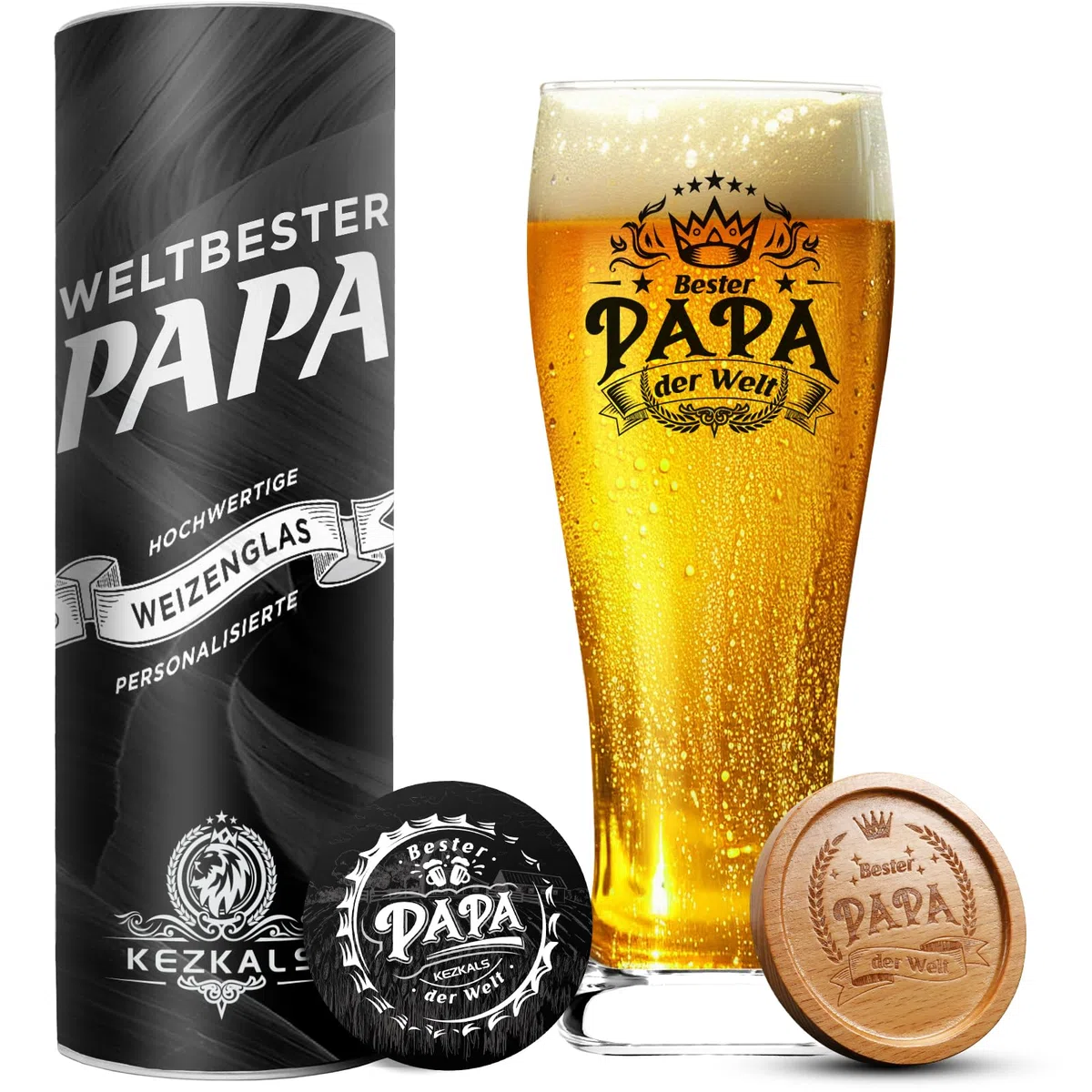 KEZKALS Papa Geschenk, Bierglas mit Gravur, Vatertagsgeschenk Geburtstag Vatertag Beste Geschenk Weihnachtsgeschenke für Papa