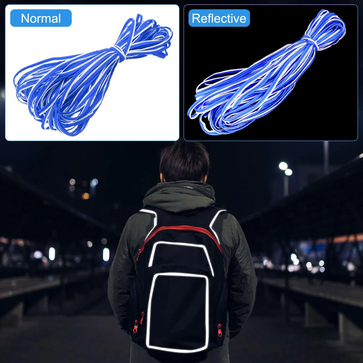 PATIKIL Reflektierendes Paspelband 25 Yards/23 Meter, Einfassungsband zum Aufnähen von hochsichtbarem Paspelband für Kleidung und Taschen, Blau