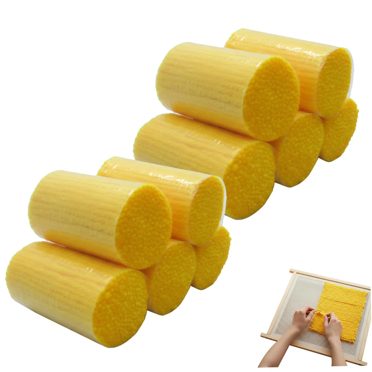 Knüpfgarn, vorgeschnitten, 10 Bündel weiches Acryl-Teppichgarn, ideal für DIY-Bastelsets, lebendige Farben, ideal für Knüpfhäkeln, Heimdekoration (gelb)