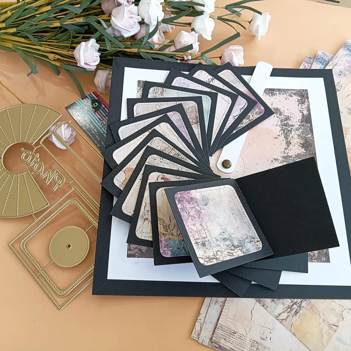 Alinacutle Runde Wasserfall-Karten-Metall-Stanzform, rotierende Karte, goldene Stanzformen für Geschenkpapier, Handwerk, handgefertigte Kartenherstellung, DIY-Grußkarten, Scrapbooking und Album