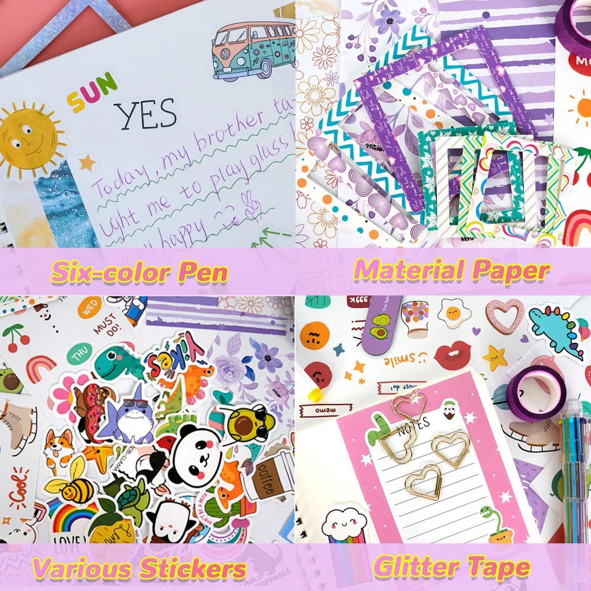 153 PCS Scrapbook Zubehör DIY Scrapbook Set Junk Journal Kit Sticker Scrapbooking Zubehör Sticker Aesthetic A5 Notizbuch Bastelset Tagebuch Weihnachten Kreative Geschenke für Teenager-Lila