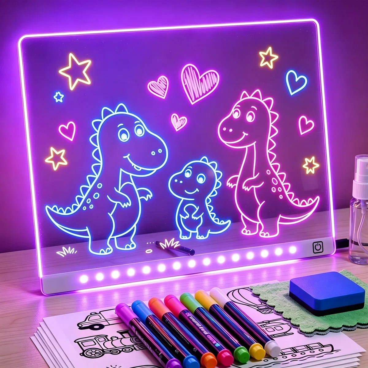 KOKODI LED Zeichentafel für Kinder, leuchtendes Malbrett 37x27 cm mit 7 Stiften, USB-C, kreatives Lernspiel, Geburtstags- und Weihnachtsgeschenk für Jungen und Mädchen (Weiß)