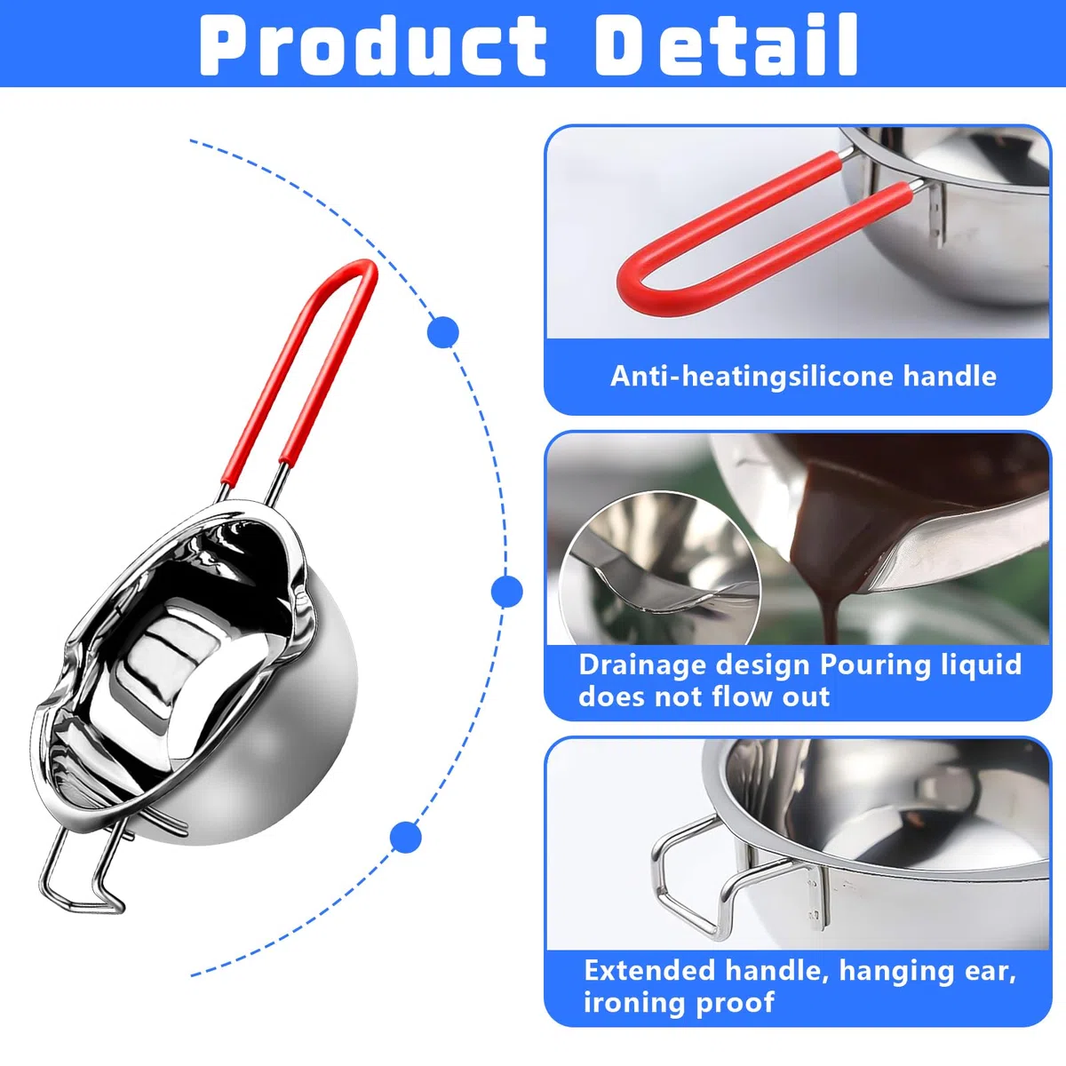 2 Stück Wasserbad-Schmelzschale,Schmelztopf 304 Edelstahl mit 2 Spatel und Hitzebeständigem Griff für Schokolade Zucker Butter Käse Karamell Kerzen (400ml)