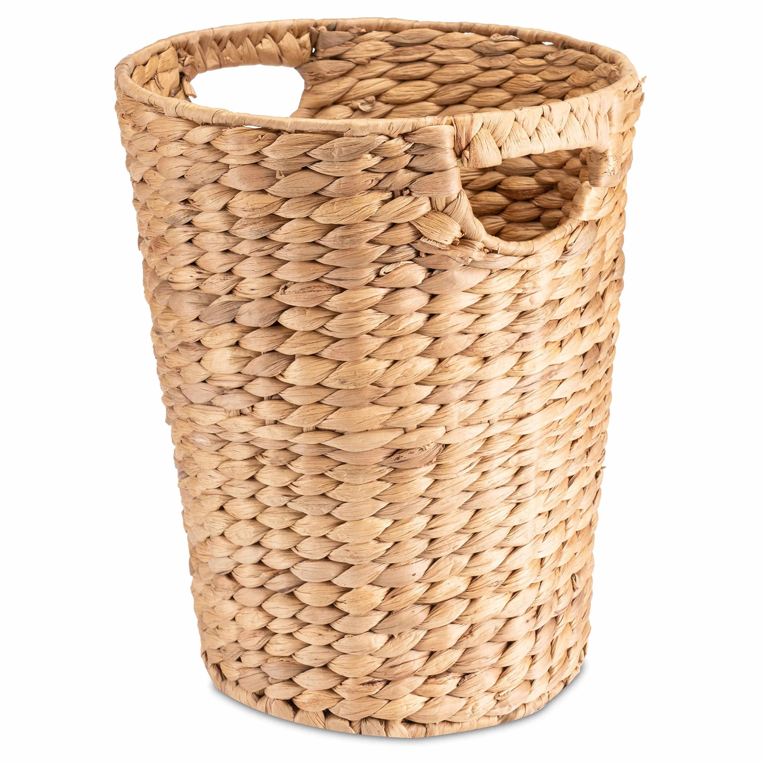 Decorasian Papierkorb Aufbewahrung geflochten aus Wasserhyazinthe - Abfalleimer mit Henkel - Durchmesser 25cm oben, 19cm unten, Höhe 32cm