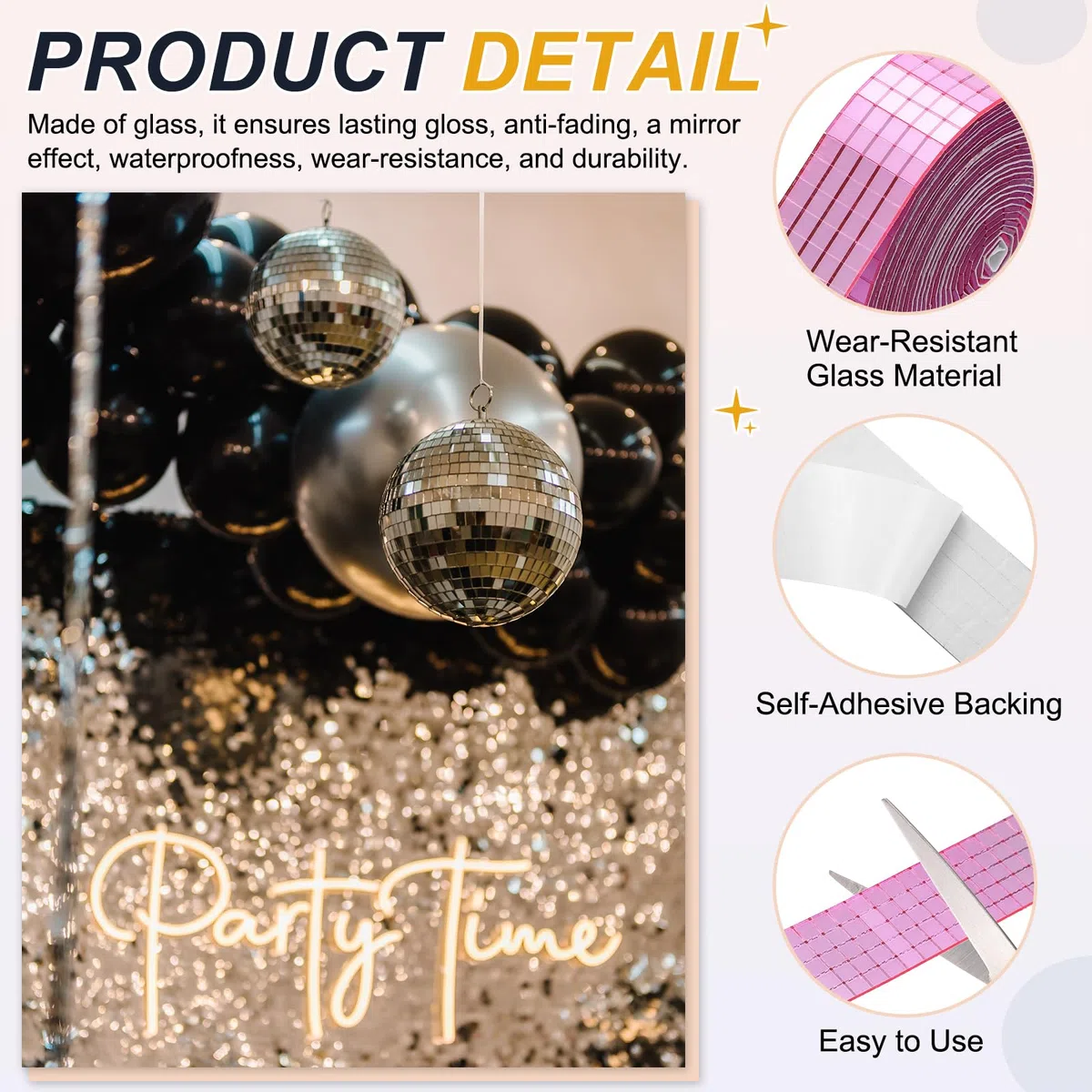PATIKIL 5x5mm Selbstklebende Spiegel Mosaikfliesen 3600 Stück Quadratische Mini Glas Mosaik Disco Fliesen Aufkleber Für DIY Bastel Disco Ball Party Deko Pink