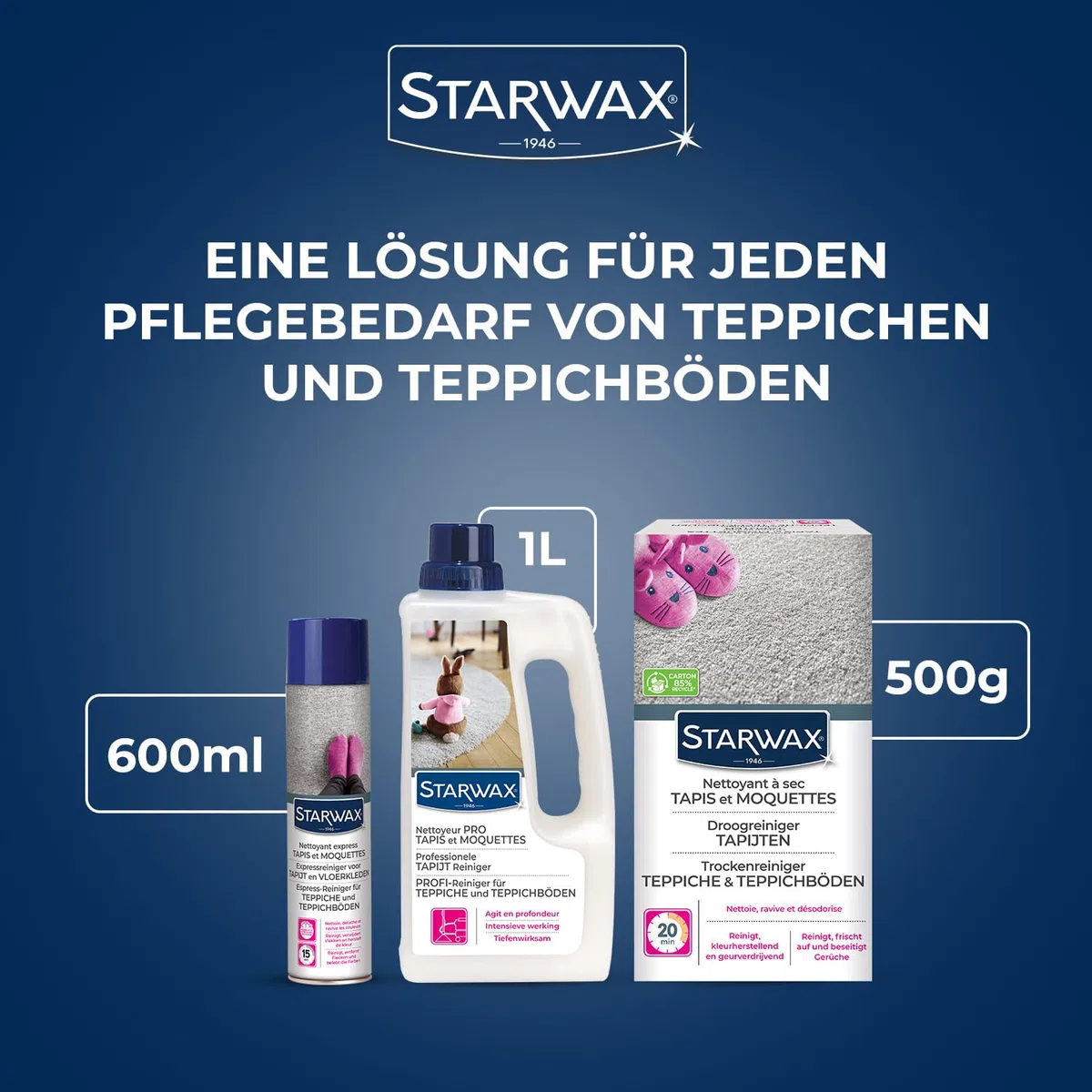 STARWAX - Trockenreiniger für Teppiche und Teppichböden - Teppiche und Teppichböden reinigen und auffrischen - Für Kunst- und Naturfasern - - 500 g - Etwa 20 m²