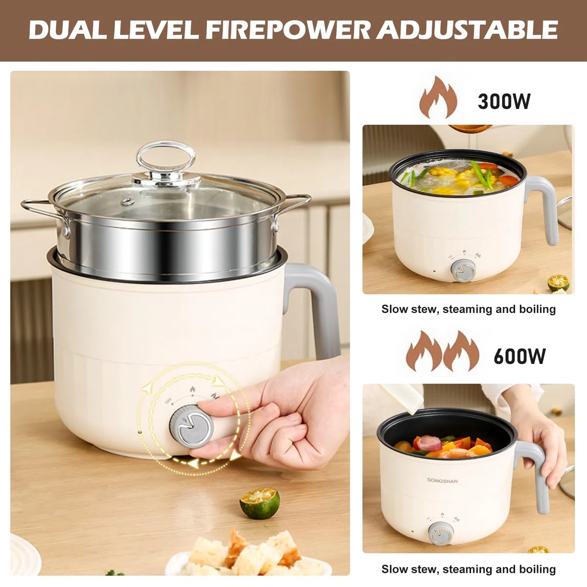 Elektrischer Hot Pot Kochtopf, Elektrische Hot Pot Topf 1,8 L, Elektrischer Kochtopf, Antihaft Mini Elektropfanne, Schneller Ramen Kocher Für Zuhause Büro Schlafsaal, Doppelte Feuerkontrolle
