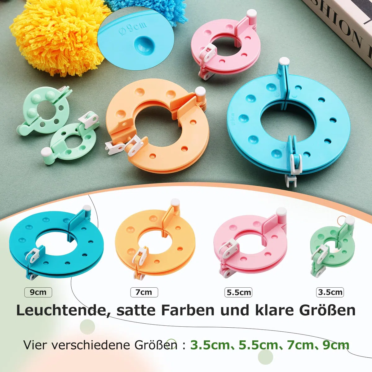 MASPHY Pompom Maker Kit, 8 Größen Pom Pom Maker Kit mit Bedienungsanleitung, Schere, Maschenmarkierer, einfach zu machen Pompoms für Pom Pom Stricken DIY Häkeln Stricken