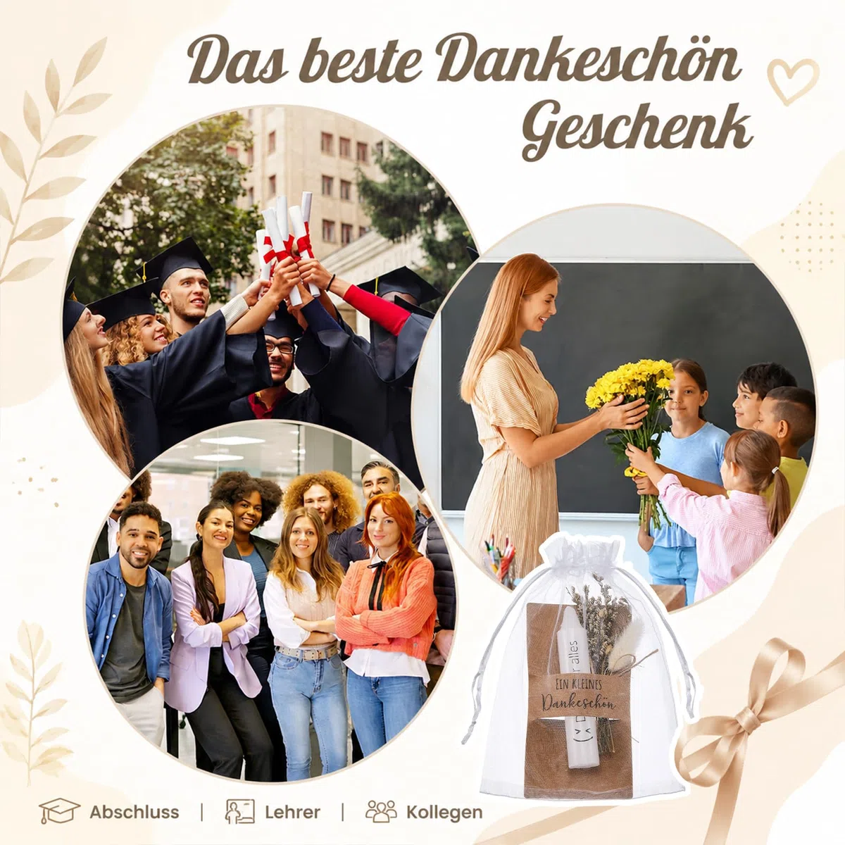 Tenare 6 Sets Danke für Alles Geschenk Kerzen Trockenblumen Organzabeutel Kartenhülle Dankesgeschenk Ein Kleines Dankeschön Abschiedsgeschenk für Kollegen Lehrer Freunde Abschied Abschluss Team