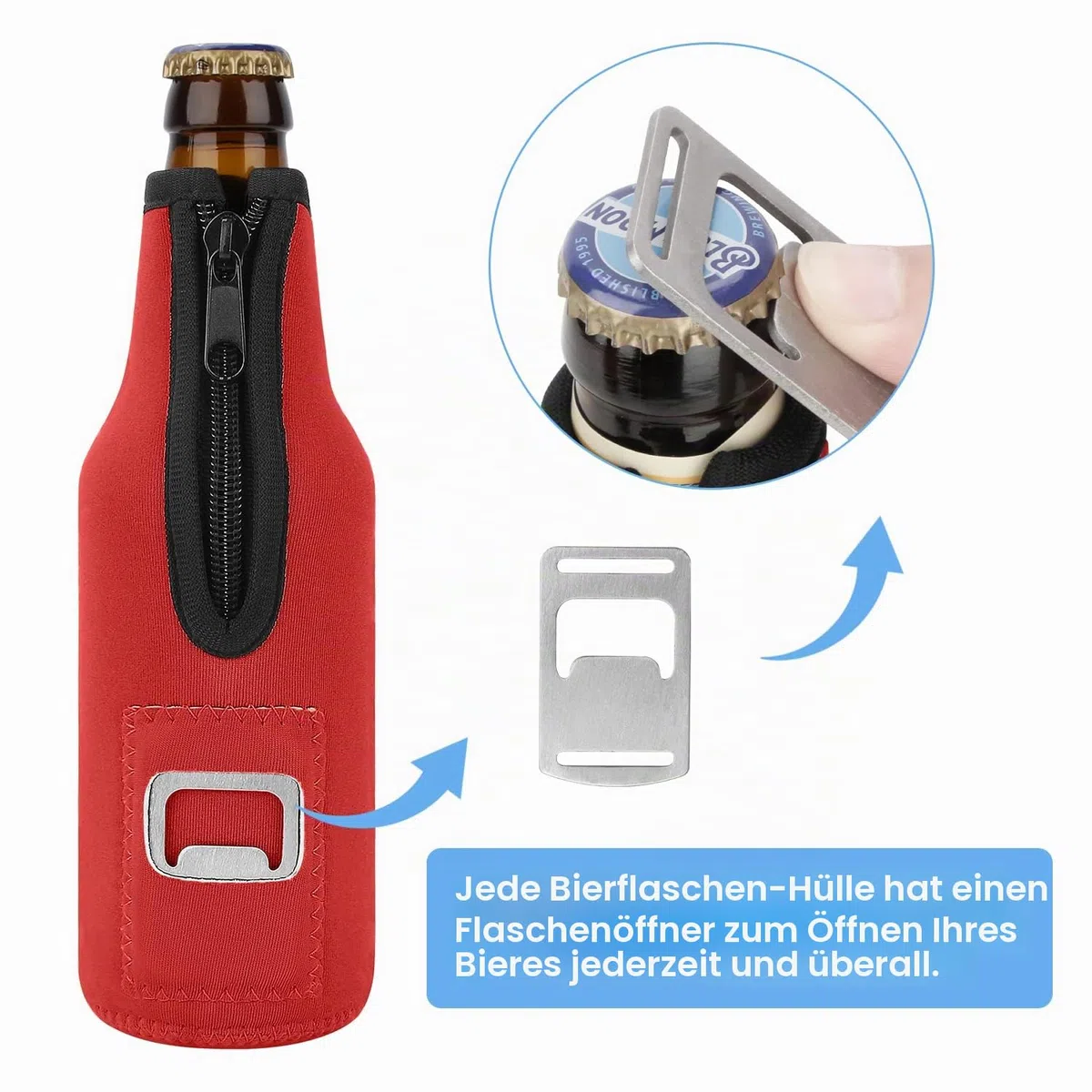 4 Stück 12oz 330 ml Bier Flaschenkühler Neopren Manschette Bierkühler Flaschen Kühlmanschette Getränkekühler Isoliert Reißverschluss für Outdoor Unterwegs Party Bierflasche Kühler