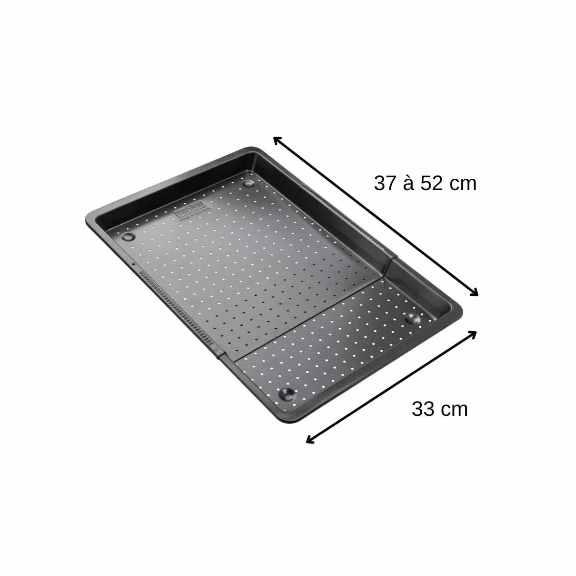 Zenker Black Metallic Perforiertes Backblech – Ausziehbar für perfekte Baguettes, Kuchen & Pizza, 52-37x33 cm, Ausziehbares Blech, Perforiert