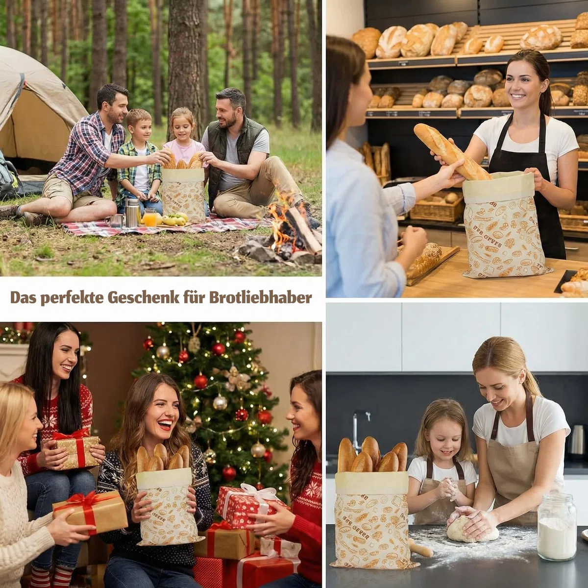 2 Stück Wiederverwendbare Bienenwachs Brotbeutel 43cm×33cm Baumwoll Brottasche mit Bienenwachstuch Innenfutter für Brotaufbewahrung, Baguette, Obst und Gemüse mit Schnallenverschluss