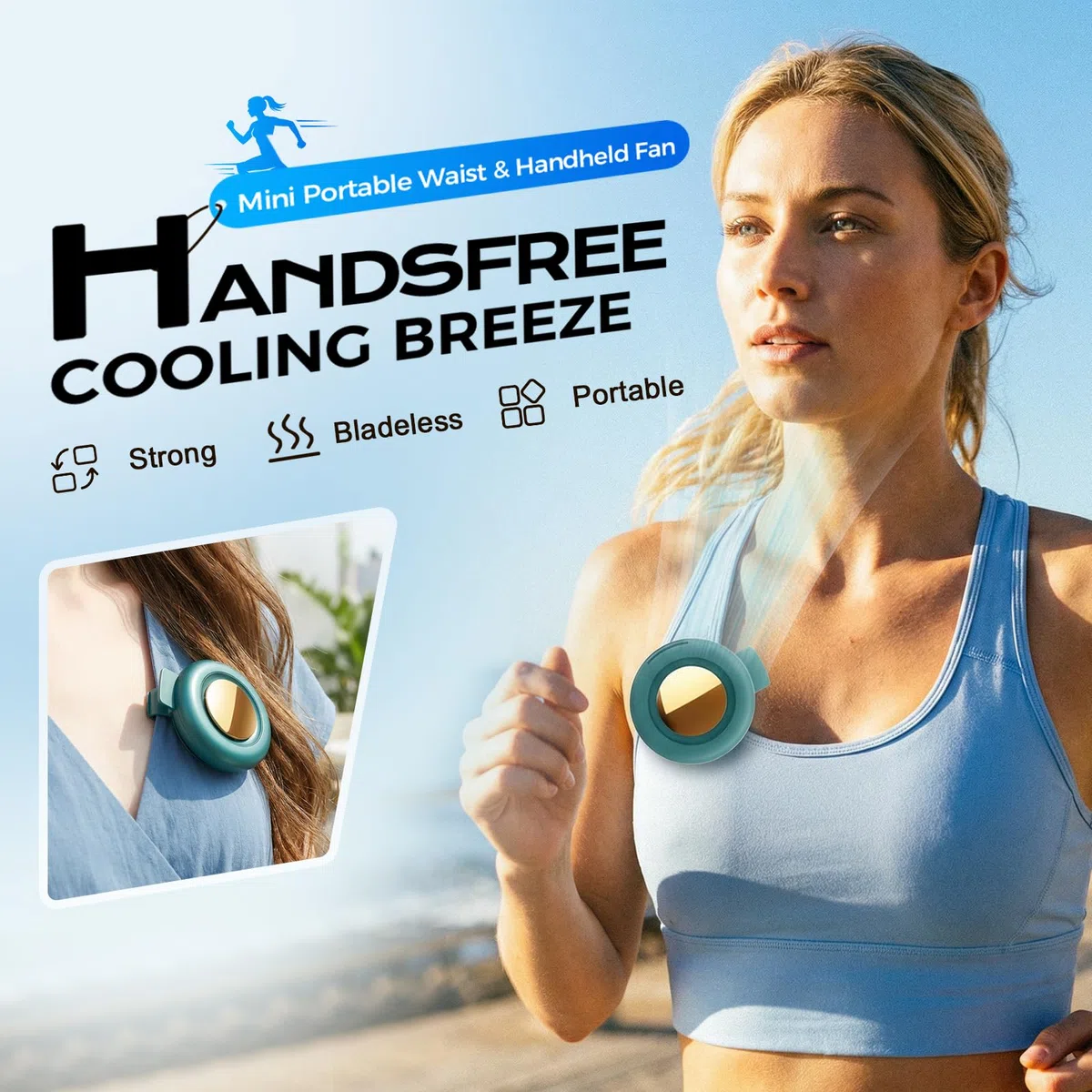 comepew Tragbarer Clip Ventilator, 2026 Neu Taillenclip-Ventilator, Portable Silent Mini Bladeless Fan Clip On, 3 Geschwindigkeiten Mini Tshirt Ventilator, Handventilator mit Clip für Outdoor (Grün)