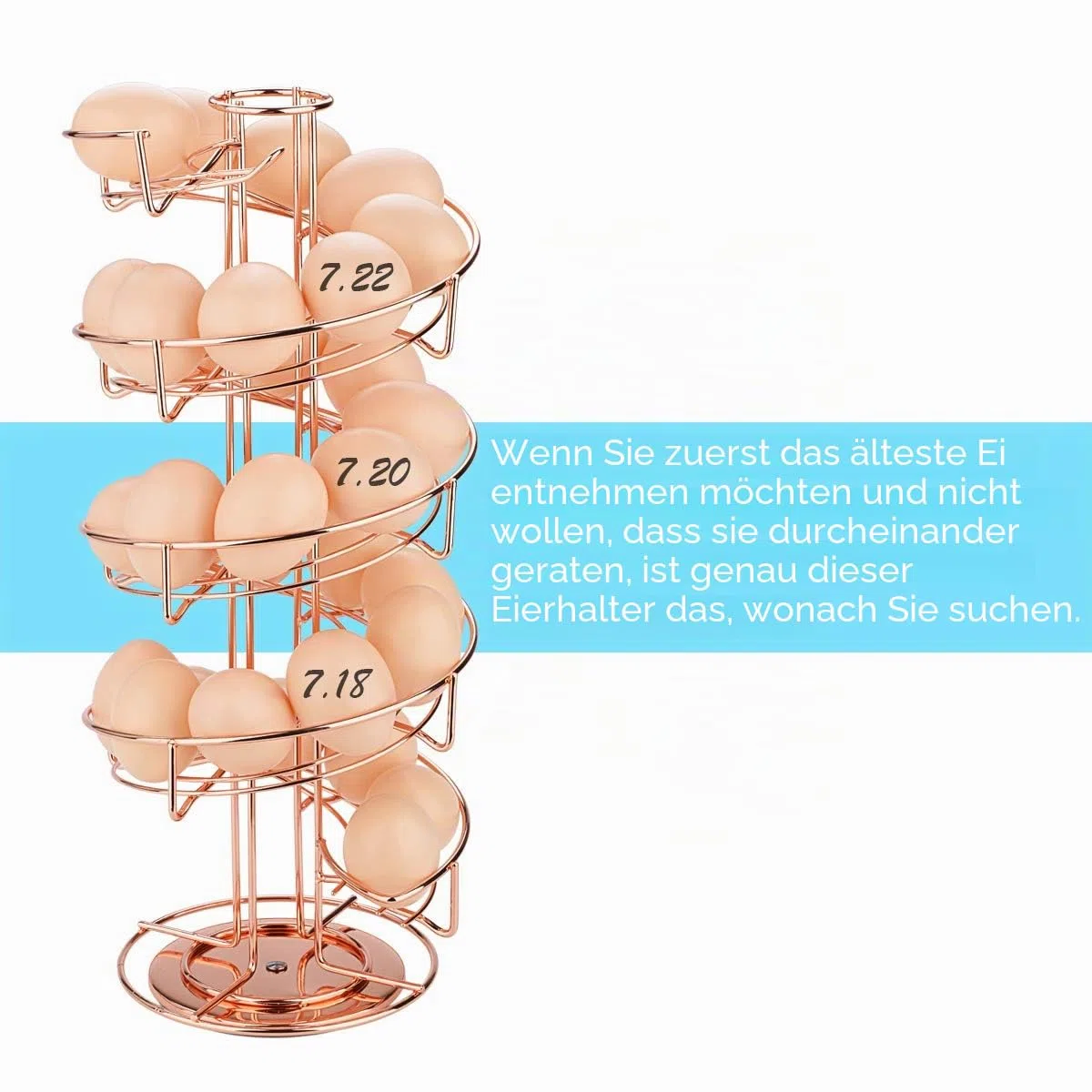 Toplife Eierspender, Eierspirale Edelstahl spiralförmiges Design, Eierständer Aufbewahrung für ca. 30 – 36 Eier, Rotgold