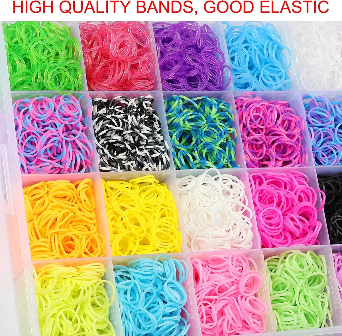 Inscraft 21900+ Loom Bands Refill Kit mit Organizer, 20.000+ Gummibänder in 41 Farben, 1000 Clips, 280 Perlen, 5 Quasten, 5 Häkelnadeln und mehr, Armbandherstellungs-Set