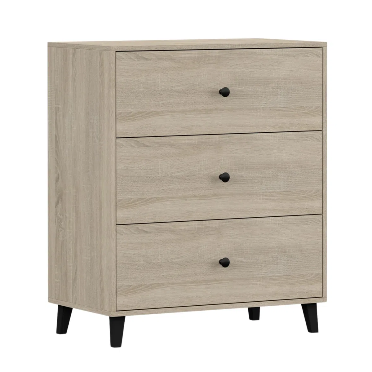 Fabryka Mebli Idźczak Kinderzimmer-Set Fox - Bett, Wandregal, Kinder Kommode, Schreibtisch, Kleiderschrank - Schwarze Holzbeine, Metallgriffe - Modernes Design - Sonoma