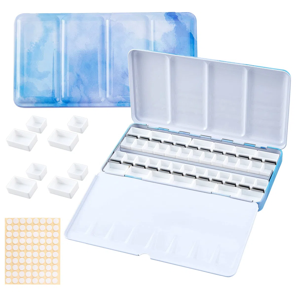 Pandahall Aquarelldose Leer 42 halbe Näpfchen & 24 volle Näpfchen Leere Aquarellpalette Aquarell-Tablettdose Mit Ausklappbarer Palette Für DIY-Aquarell-Ölgemälde Skizzieren Kunstzeichenzubehör