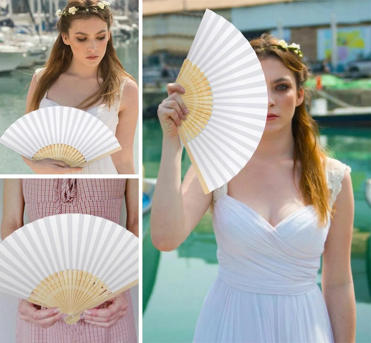 12 STK Papierfächer Handfächer Weiß - Taschenfächer Faltfächer mit Organzabeutel,Fächer Faltbar Gastgeschenk für Sommer Hochzeit DIY Geburttag Party Wand Deko