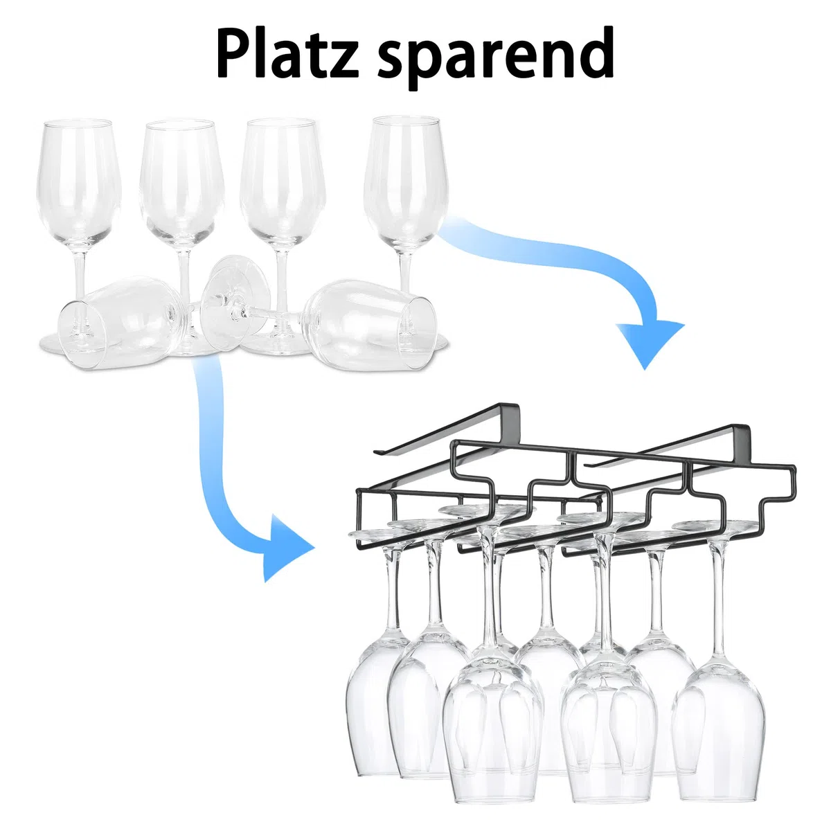 FOMANSH Weinglashalter unter dem Schrank, Gläserhalter für Weingläser Stielgläser, hängender Weinglasregal Glashalterung aus Metall, Gläser-Aufbewahrung für Küche, Bar und Restaurant, schwarz