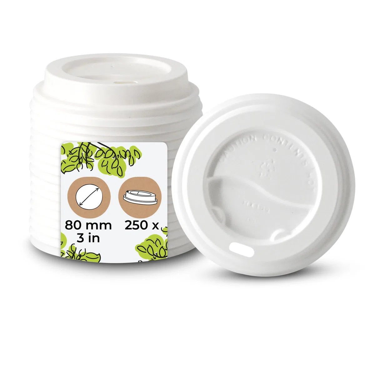 BIOZOYG Deckel für to go Becher 250 Stück Ø 80 mm - Einweg PS Kunststoffdeckel für Coffee-to-go Becher - Becherdeckel mit Trinköffnung weiß, stapelbar, recycelbar, lebensmittelecht, flach