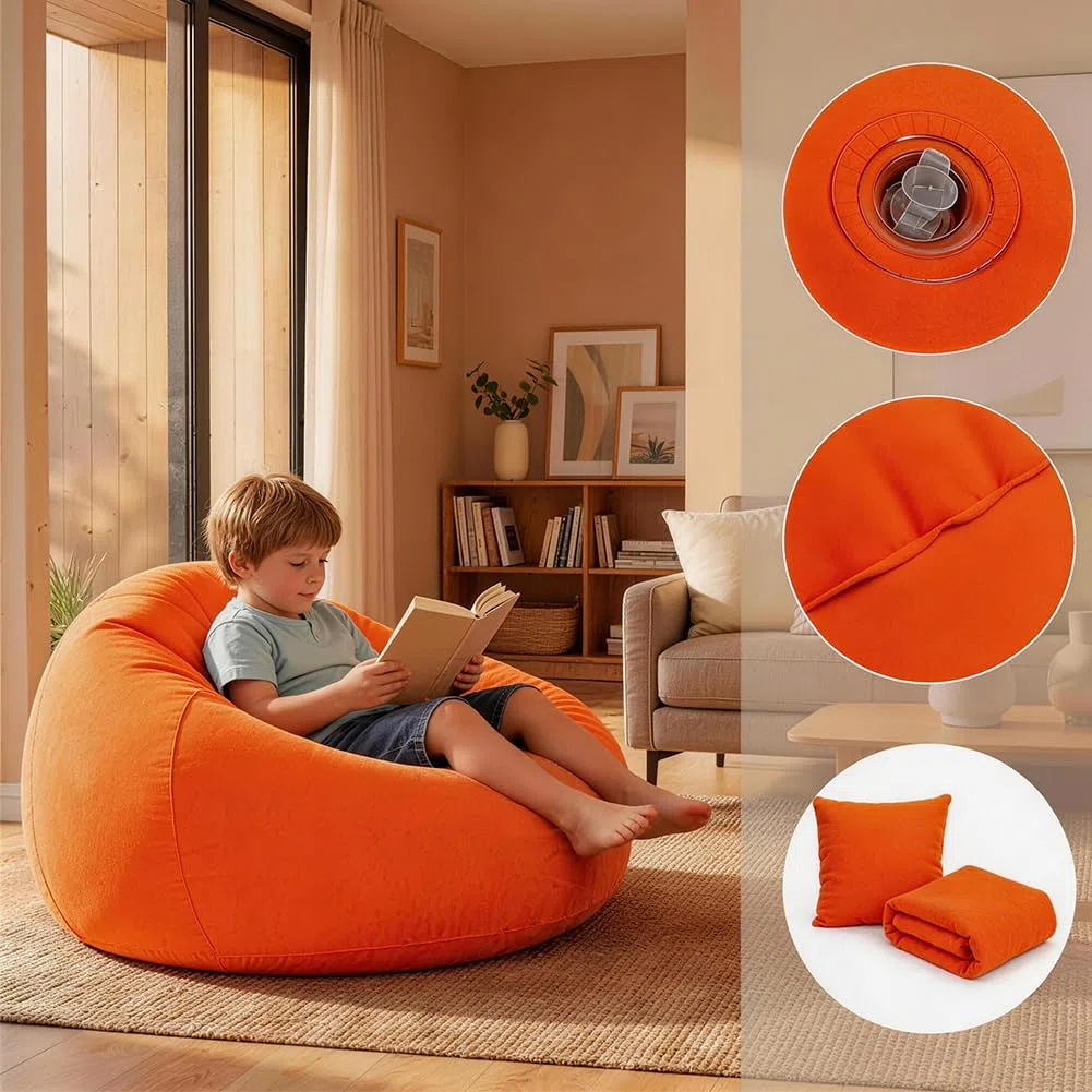 Aufblasbarer Sitzsack, Aufblasbares Stuhl Sofa, Sitzsack Aufblasbar, Aufblasbarer Lounge Sessel, Tragbare Aufblasbarer Stuhl für Wohnzimmer, Schlafzimmer, Garten Camping (Orange)