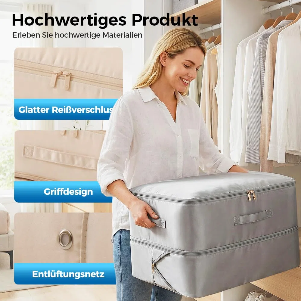 Ultra Platzsparender Aufbewahrungstasche, 2026 Neu Aufbewahrungstasche für Bettdecken, Aufbewahrung BettwäSche, Kompression Clothes Storage für Kleiderschrank Schlafzimmeraufbewahrung (Grau, XL)