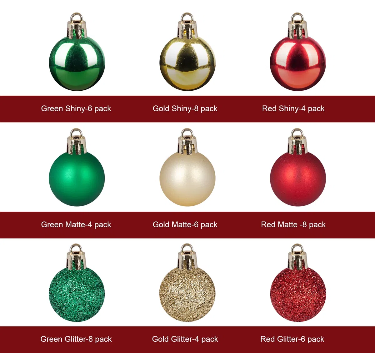 Weihnachtskugeln 54er Set, Christbaumkugeln 3CM, Weihnachtskugeln klein Kunststoff, Glänzend Matt Mini Christbaumkugeln,Bruchsicher Kleine Kugeln Weihnachten mit Schlüsselband(Grün Gold Rot)