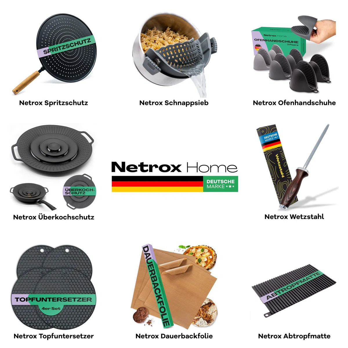 Netrox - Dauerbackfolie & Grillmatte (4er Set) für Backofen und Grill wiederverwendbar - extrem hitzebeständig, lebensmittelfreundlich - Backfolie Backpapier Backmatte - Backunterlage Matte (36x42cm)