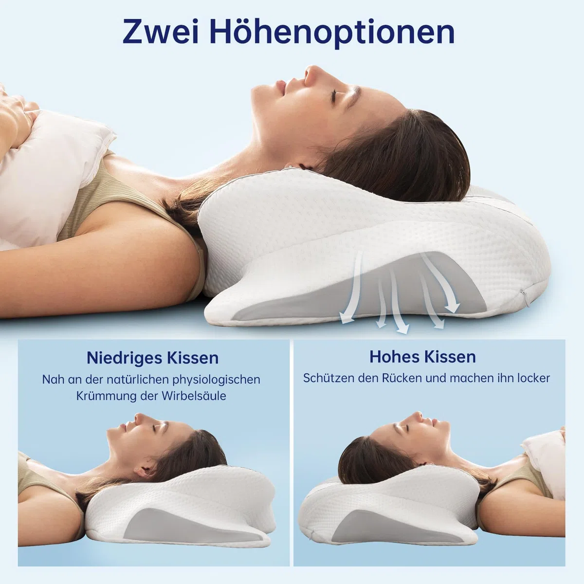 Orthopädisches Kissen mit Memory Foam Antischnarchkissen Nackenstützkissen Ergonomisches Kopfkissen Schlafkissen für Seitenschläfer, Rückenschläfer&Bauchschläfer (Grau)
