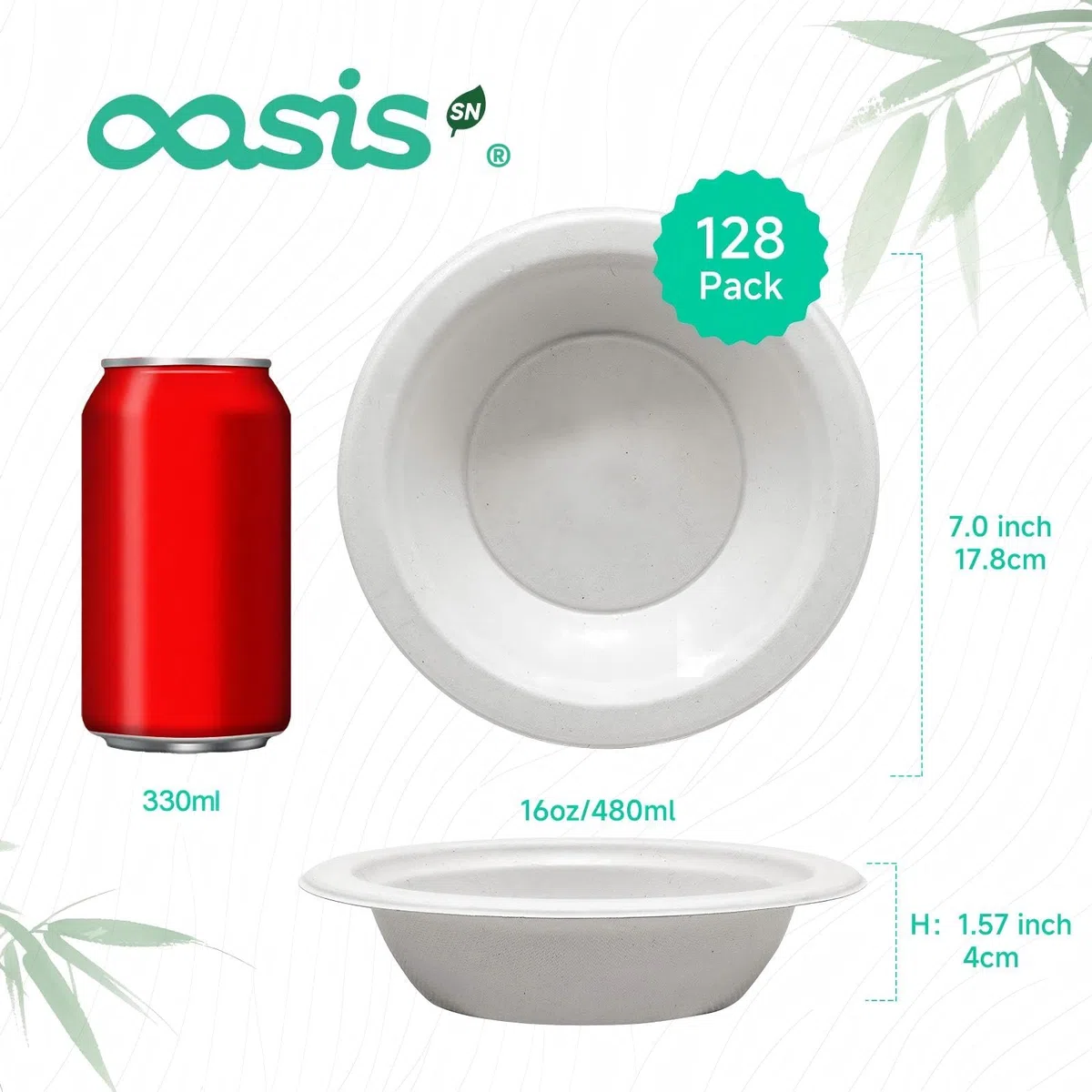 Kompostierbare Papierschüsseln, robust, biologisch abbaubar, aus Bagasse, umweltfreundlich, mikrowellen- und gefriergeeignet, 473 ml, 128 Stück (BPI-zertifiziert)
