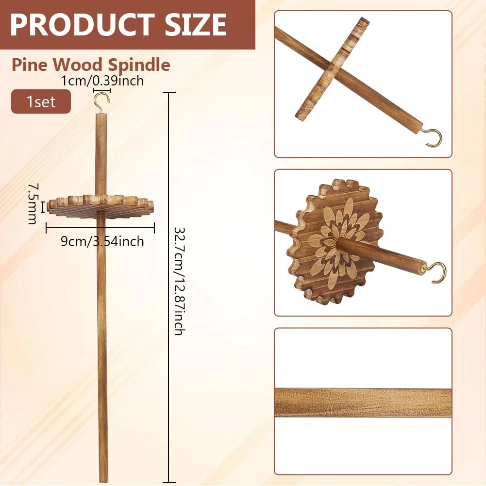 BENECREAT Tropfenspindel Oberwirbel Spinnrad Werkzeuggarn Holzwebspindel Wirtel Garnspinnwerkzeug Für Anfänger DIY Spinnen Basteln Versorgung 90x327mm Flower